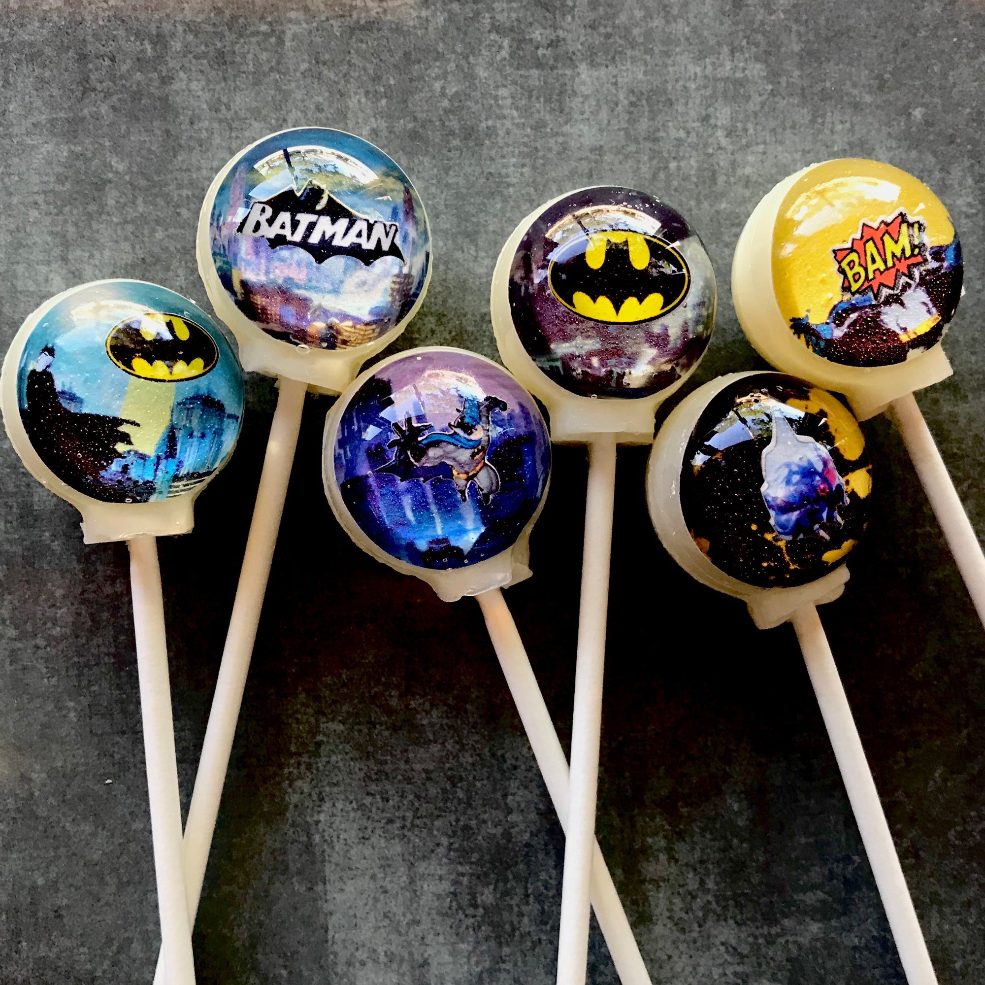 Caped Crusader Superhero 3-D Lollipops 6-piece set by I Want Candy!