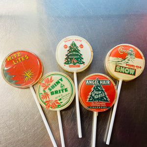Vintage Tinsel Box Top Lollipops 5-piece set by I Want Candy!