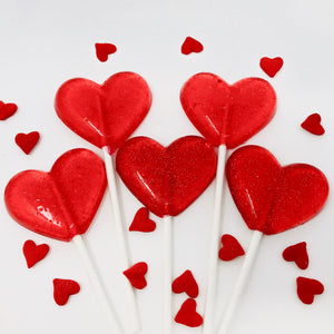 Red Glitter Heart Lollipops 6-piece set by I Want Candy!