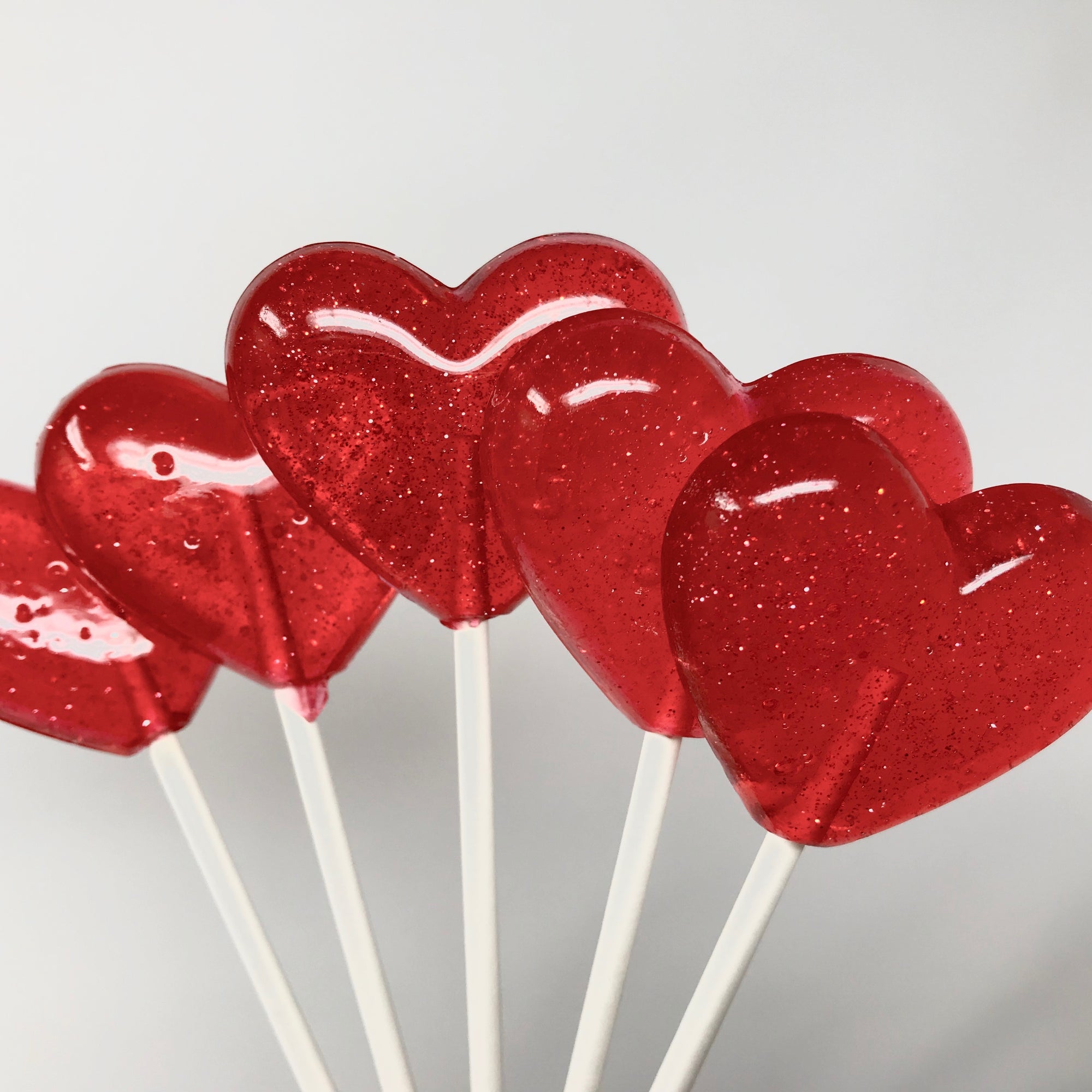 Red Glitter Heart Lollipops 6-piece set by I Want Candy!