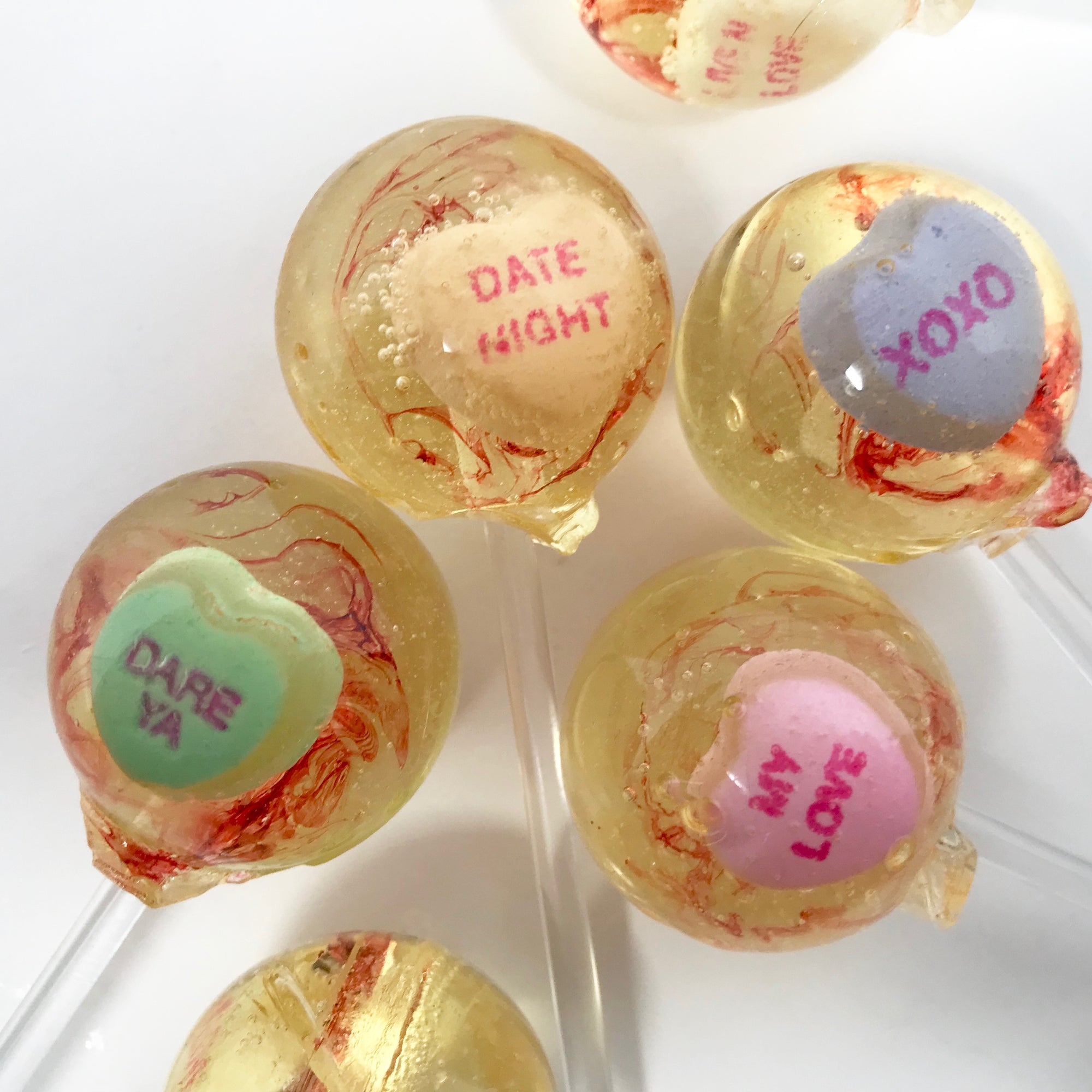 Conversation hearts lollipops by I Want Candy!