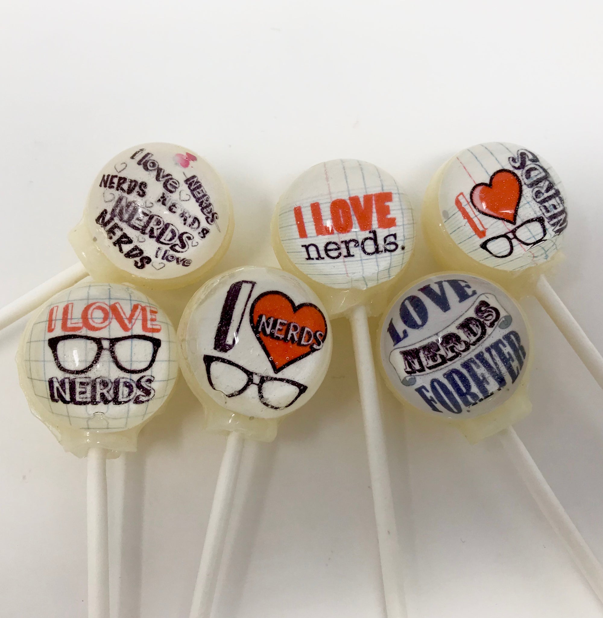 I Love Geeks and Nerds Lollipops 6-piece set by I Want Candy!