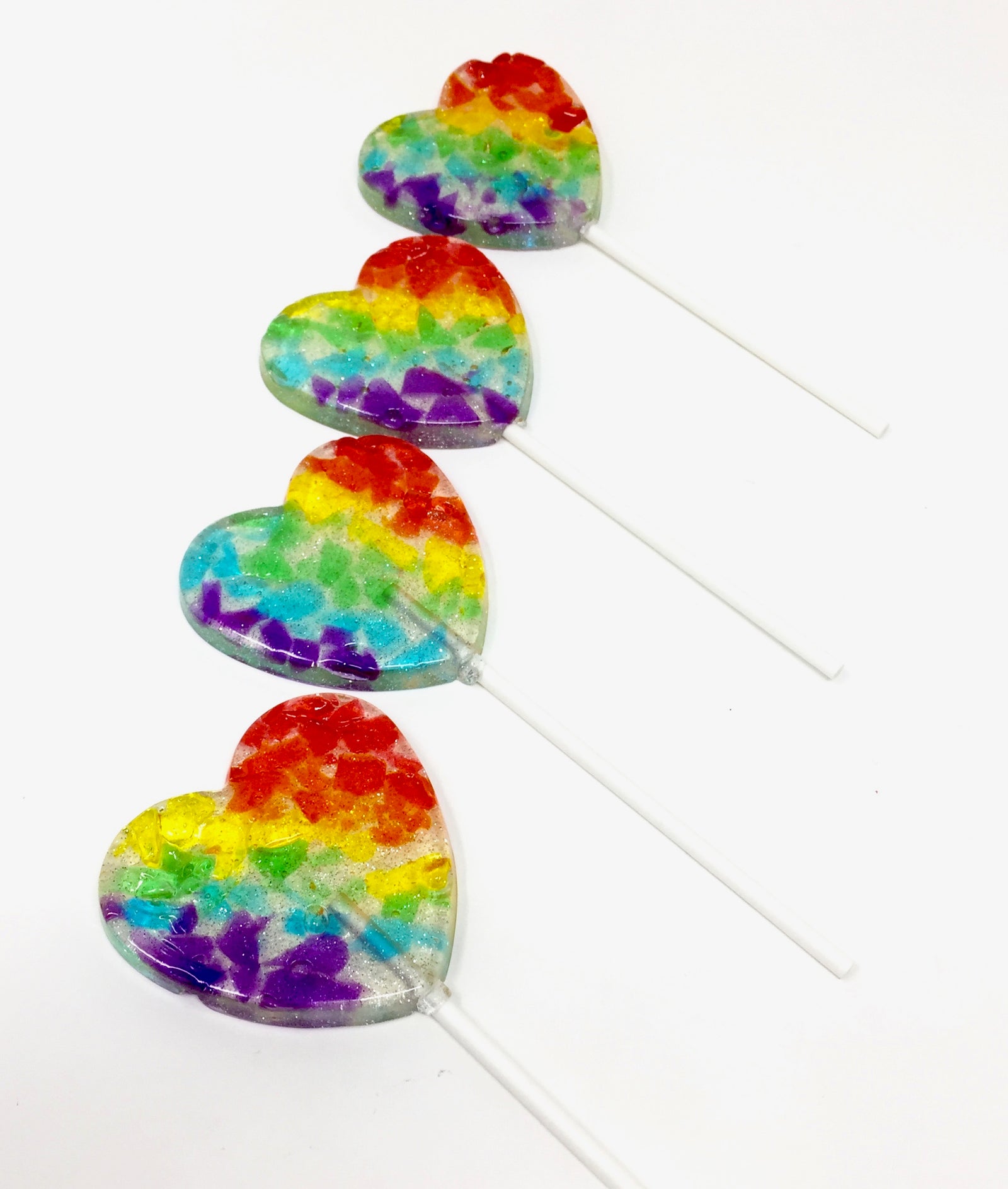 Stained Glass Heart Shaped Lollipops 4-piece set by I Want Candy!