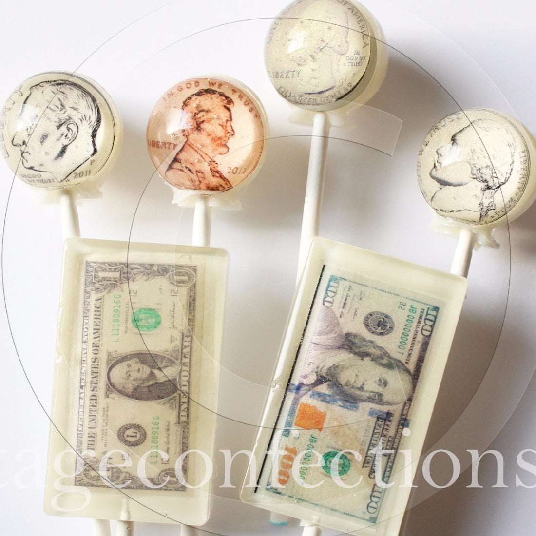 Tax Time US Coins and Currency Lollipops 6-piece set by I Want Candy!