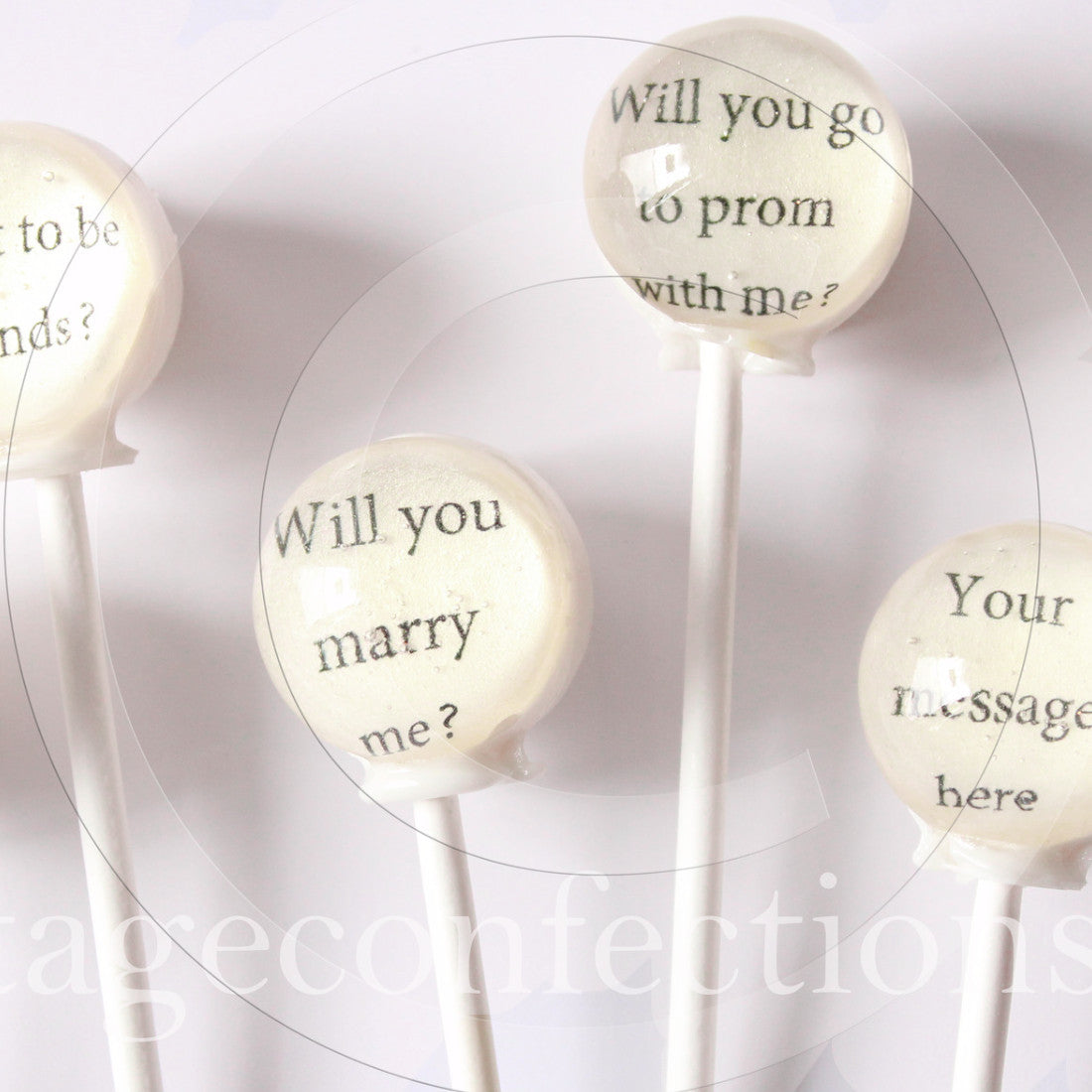 Mystery Message lollipops by Vintage Confections