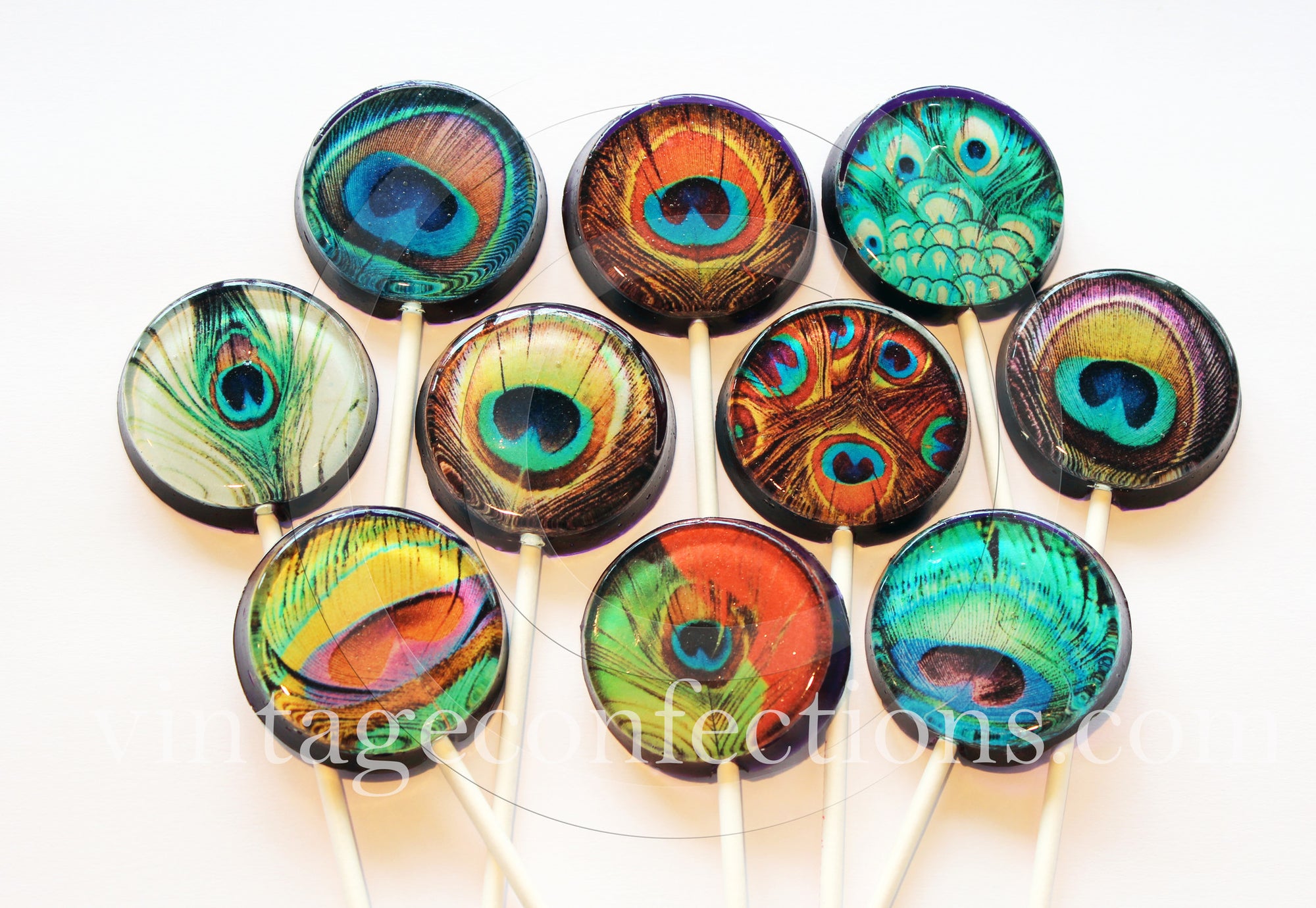 Peacock Feather Lollipops 5-piece set by I Want Candy!